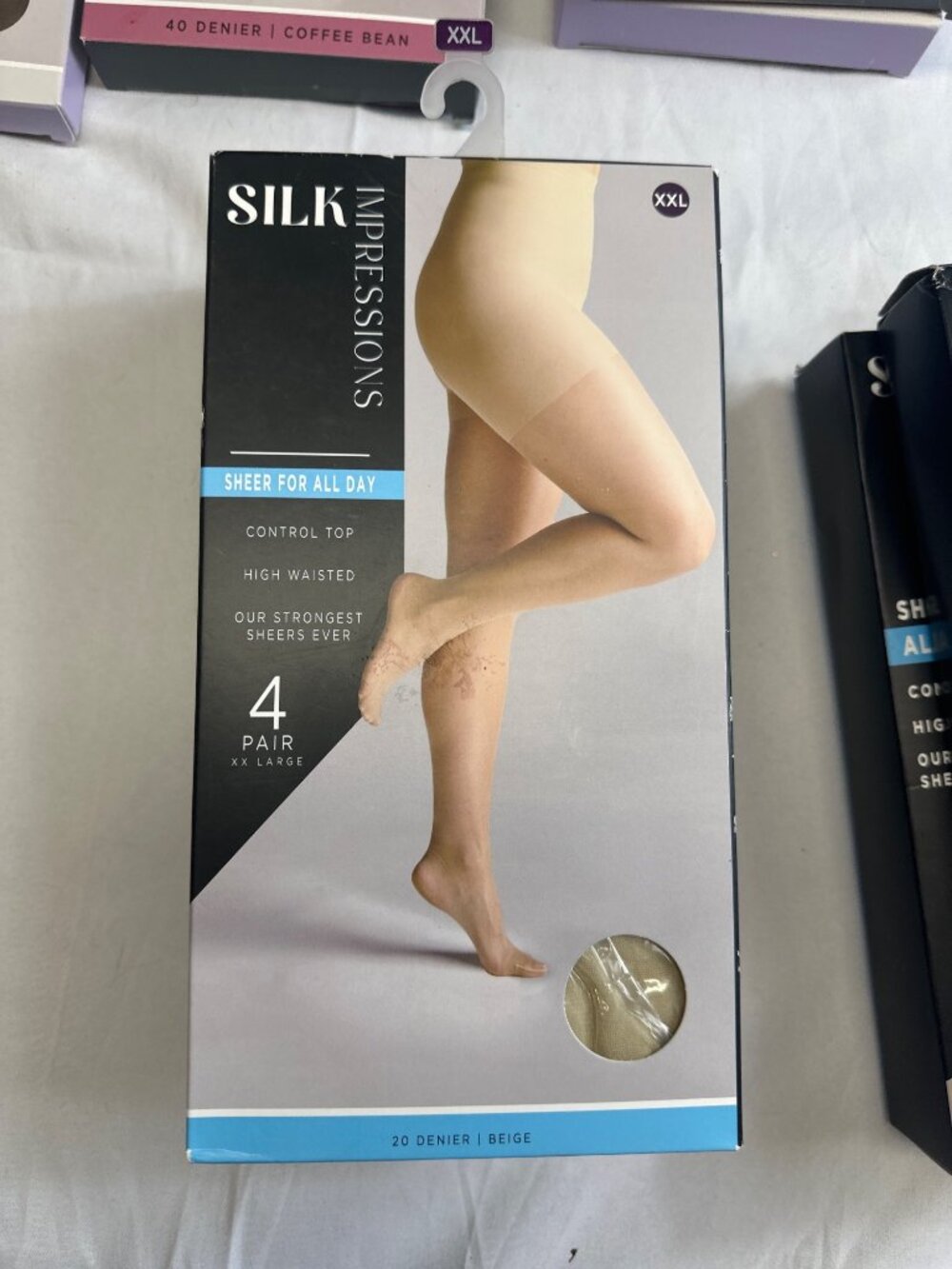 silk impressions 4 pair [20] denier / beige new   xxl